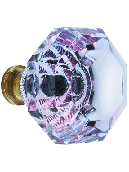 Blue to Lavender Lead-Free Octagonal Crystal Knob with Solid Brass Base in Antique Brass.